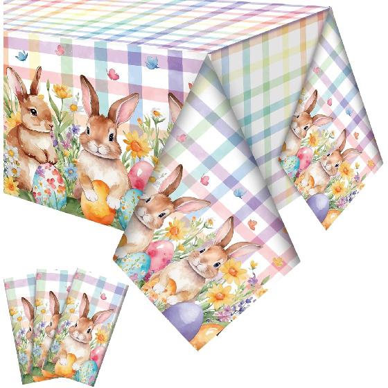 VitalCozy 3 Pcs Easter Tablecloth 54 x 108 Inch Spring Easter Table Cover Disposable Plastic Tablecloths Rectangle Table Cloth for Indoor Outdoor