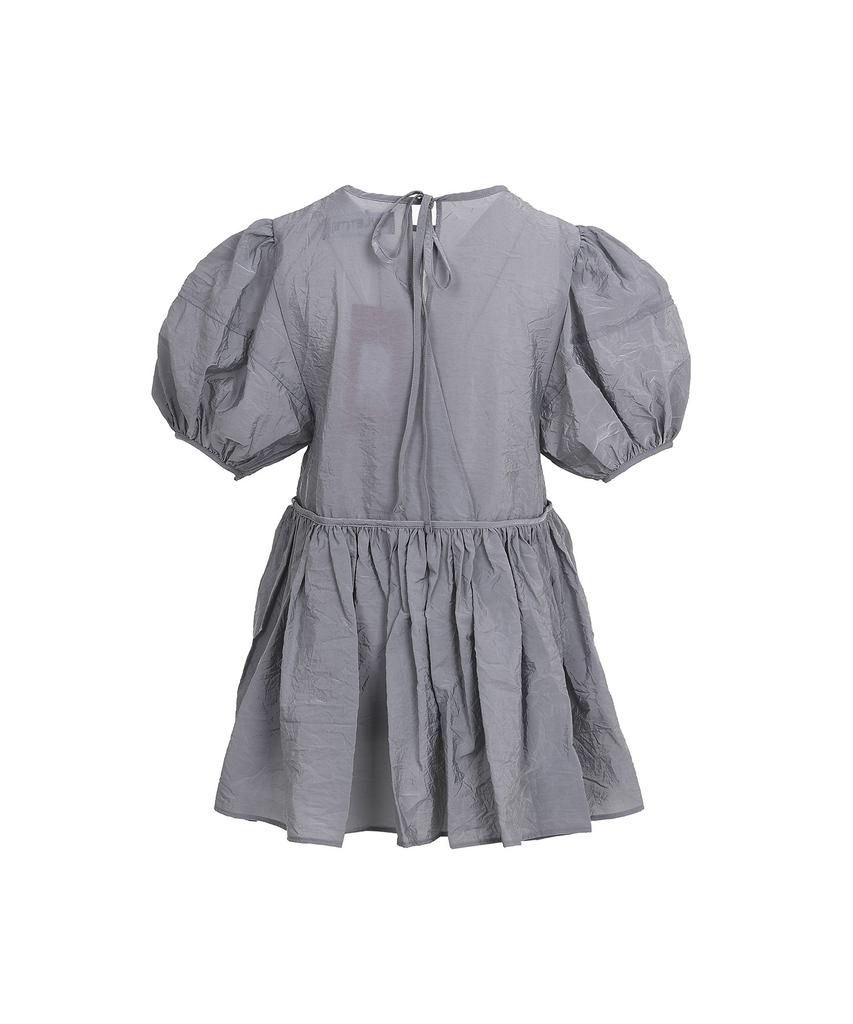 BMUETTE Puff Sleeve Shirred Blouse Gray