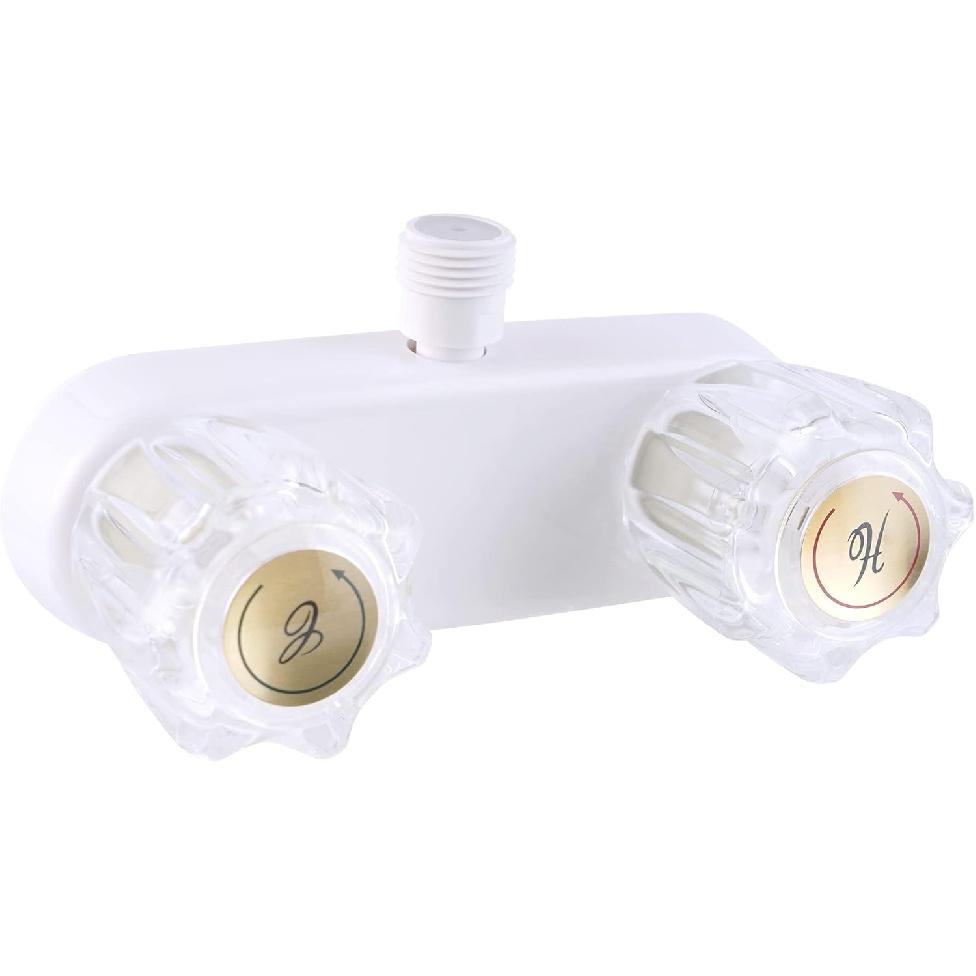 

Hibbent RV Shower Faucet, ABS Dual-handle Bathroom Shower Valve Diverter Control Kit, Shower Faucet Replacement with Crystal Acrylic Knobs for RV, белый