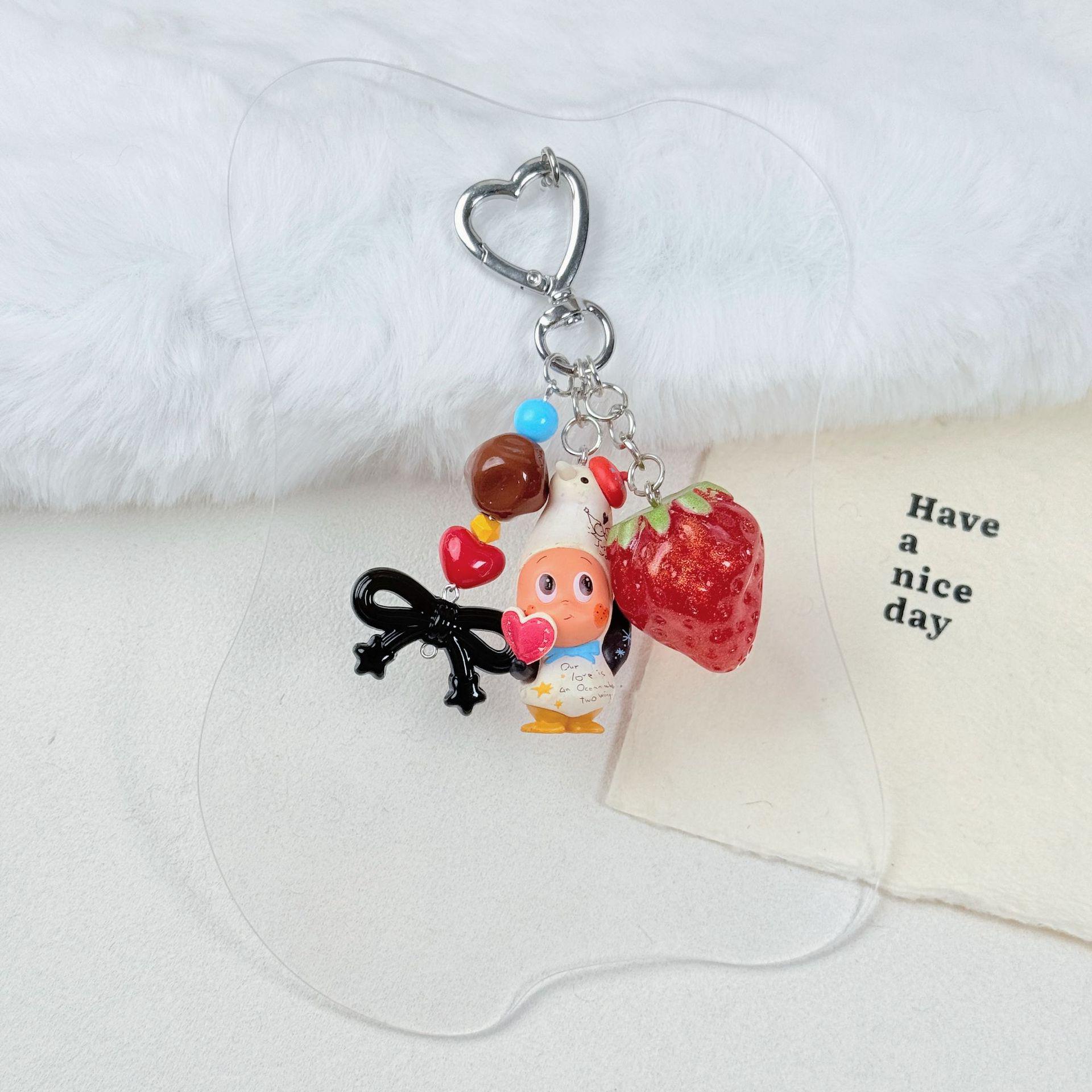 Star Person Strawberry Heart Keychain - Cartoon Figure Pendant, Best Friend Gift