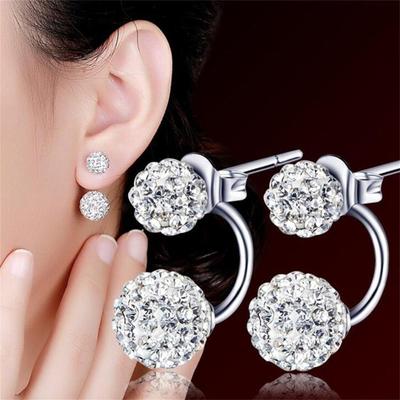 Damen Schmuck Doppelt Perlenbesetzte Strass Kristall Ohrstecker