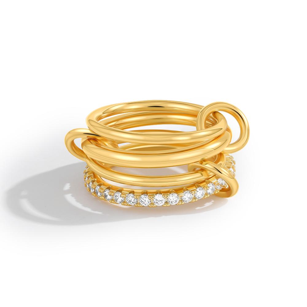 

Gold Color Stacking Rings for Women Shiny Zircon Multi Layer Stainless Steel link Ring 18K Gold Plated Fashion Jewelry Gift 7 золотой