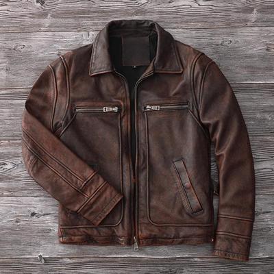 Giacca in vera pelle vintage di taglia cinese, marrone rosso, leggera, rivestita, primo strato, in pelle bovina, da uomo, autunno e inverno