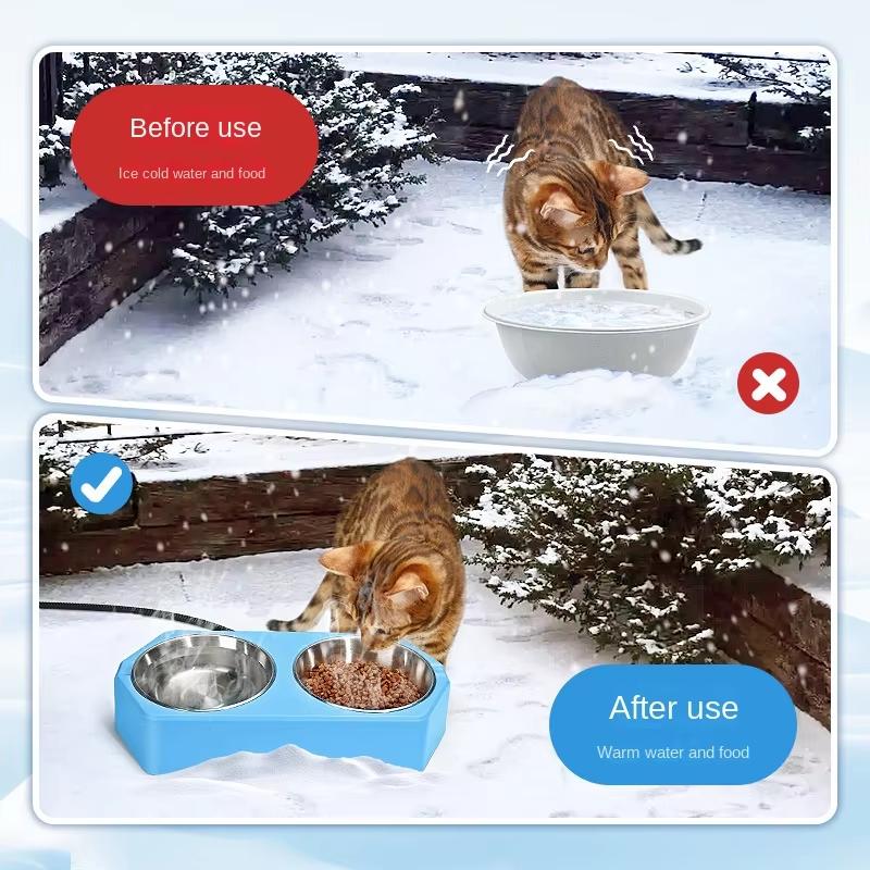 Pet constant temperature heating bowl, outdoor and indoor cat and dog constant temperature bowl, food-grade stainless steel doub