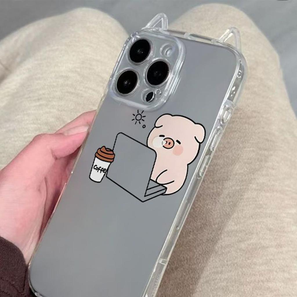 Cat Ears for Apple Mobile Phone Case Light Luxury High-end for Apple 14promax Mobile Phone Case Anti-fall Mobile Phone Case Cartoon Simple