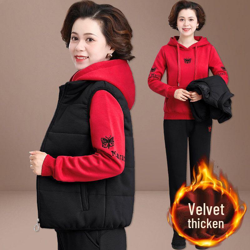 Women's Winter Sportswear Set: Velvet Thickened Vest & Coat for Middle-Aged & Elderly