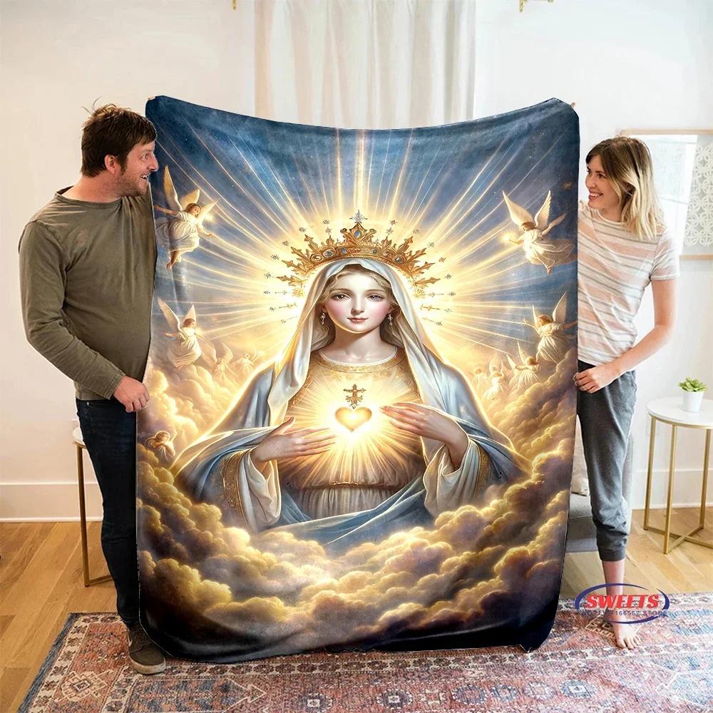 Coperta artistica in flanella della Vergine Maria misericordiosa, 6 taglie, per divano, ufficio, pisolino, per tutte le stagioni, lavabile in lavatrice