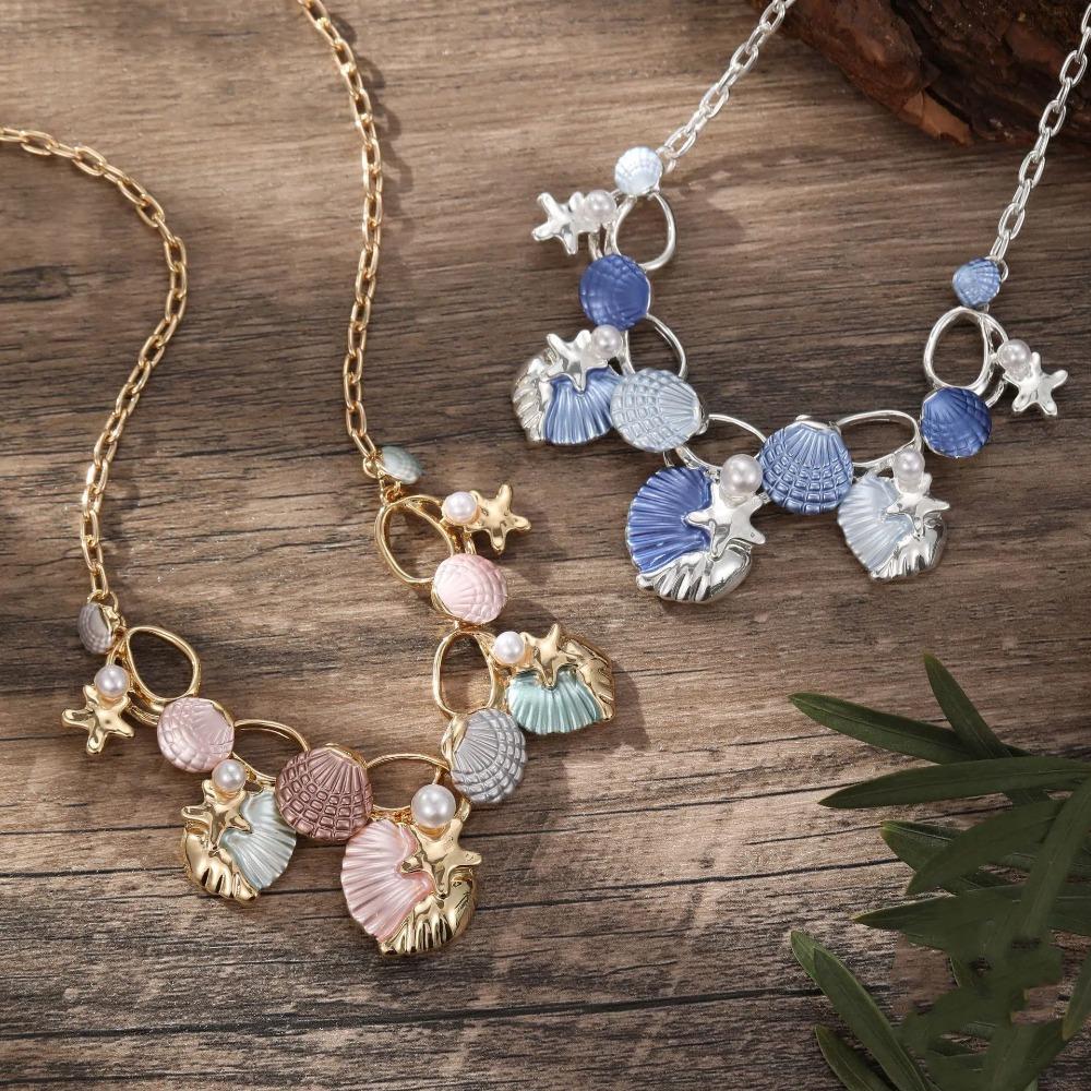 Pearl Clavicle Chain Women Starfish Choker Necklace Sweet Shell Pendant Necklace  Gifts