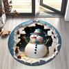 1pc Christmas Snowman Round Mat - Non-Slip Rubber Backing Floor Mat with Snowman, Machine Washable Soft Mat for Living Room