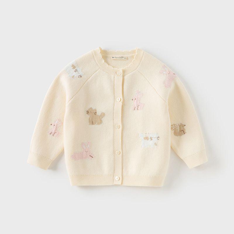David Bella Girls  Sweater Baby Pure Cotton Knitted Cardigan Thin Style 2026 Spring New Fashion Children s Stylish Jacket Off-White [Ready Stock] 140