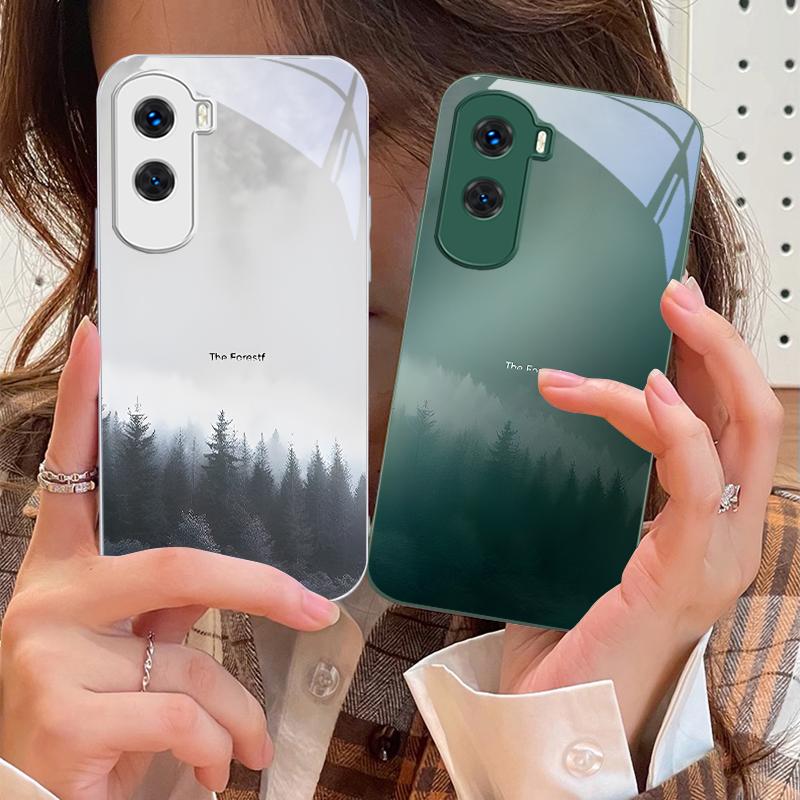 Misty Forest Black For Honor 200 90 8X 9X Pro Lite P50 P40 Nova 10 11i P60 Magic4 6 Mate 20 50 Tempered Glass Phone Case