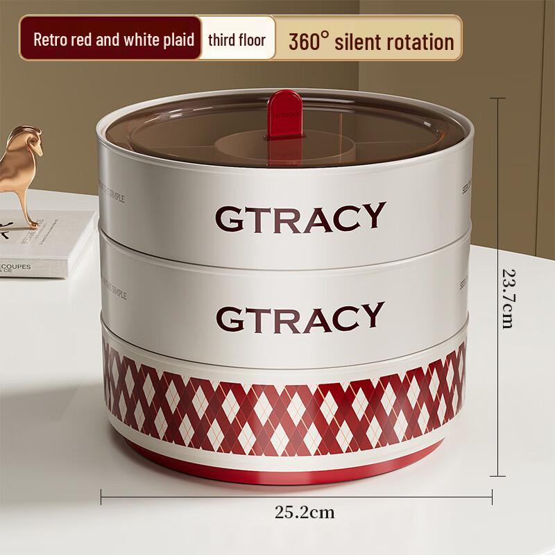 Retro Red Three-Layer Rotating Fruit & Snack Organizer