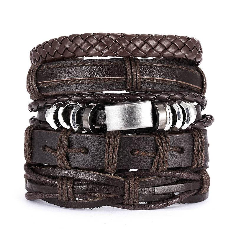 Vintage Multilayer Braided Leather Bracelet For Men Star Leaf Owl Handmade Rope Wrap Bangle Male Gift Jewelry