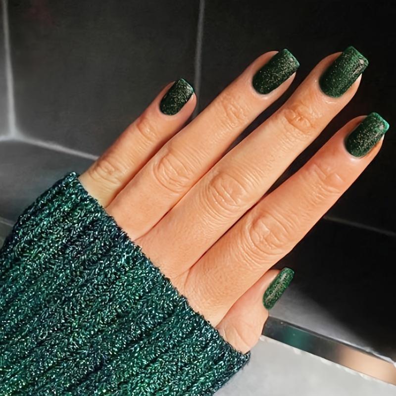 96 Stück mittellange quadratische Press-On-Nägel, künstliche Nägel mit Glitzerpuder-Dekor, glitzernde Vollnägel für Frauen