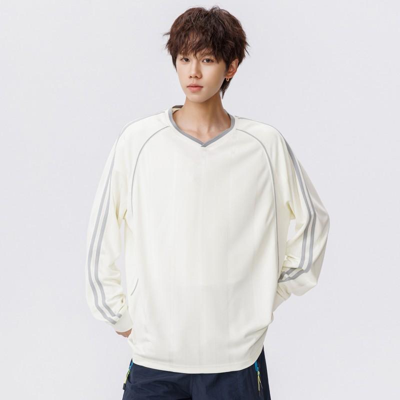Mens Long Sleeve V-Neck T-Shirt Outdoor Color Block Sports Casual Pullover 2026