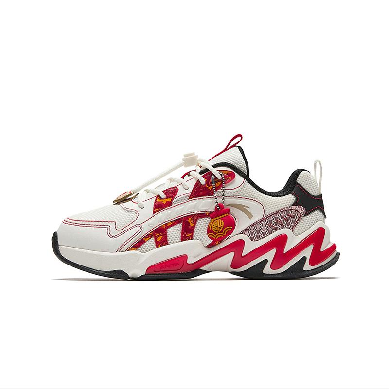 Anta Kids Lifestyle Series Trendy Fashion Breathable Lightweight Shock Absorption Low-Top Casual Shoes Kids Sneaker White Red A12518802-4
