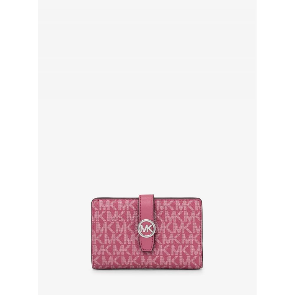 Michael Kors Greenwich Tab Zip Around Wallet Medium Mk Signature 35f5sgrf6v653 Rosewood