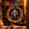Versatile DIY Window Paster Day of the Dead Sugar Skull Lady Static Cling Día De Los Waterproof PVC Clings Muertos Sunflower Wreath Glass