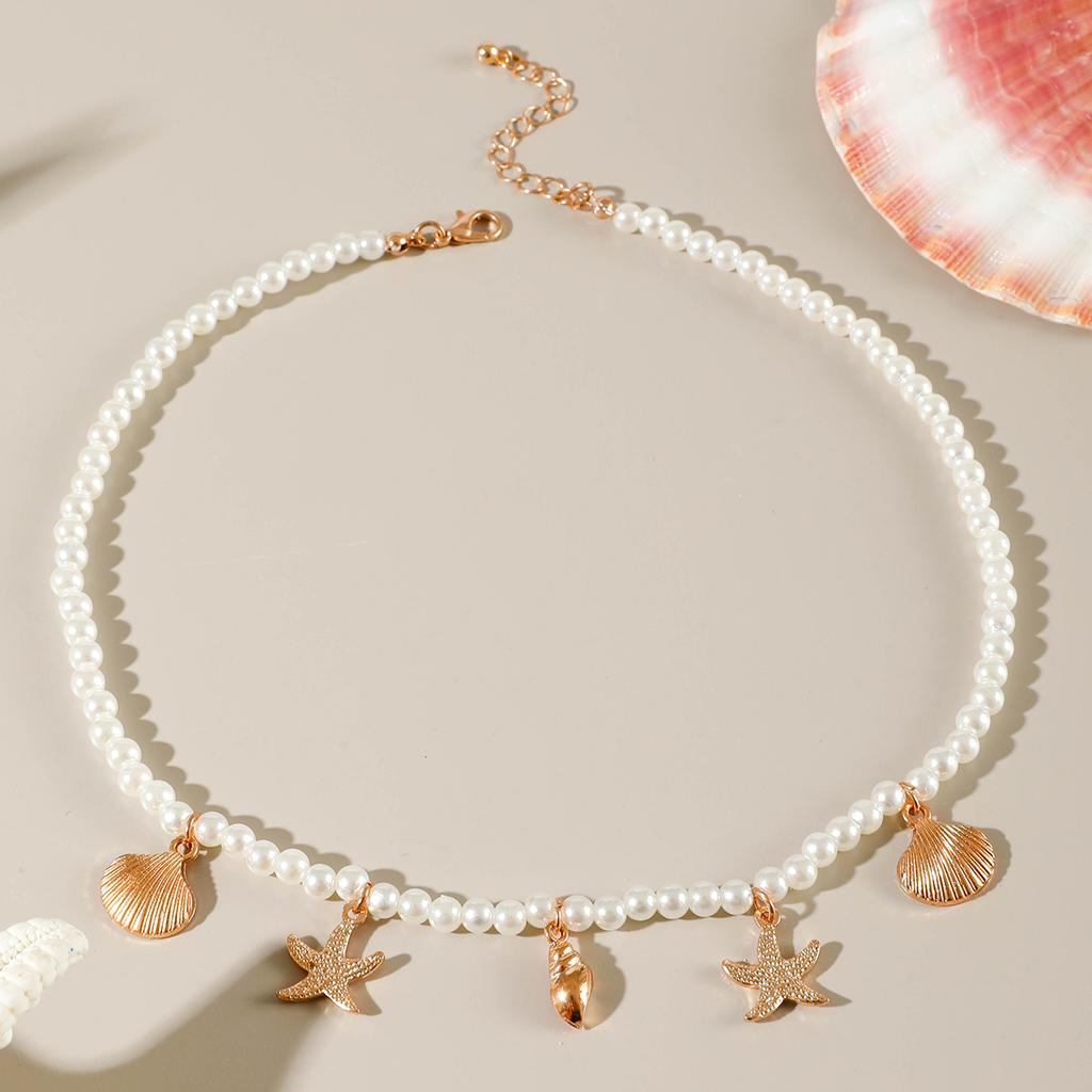 Tocona Bohemia Starfish Shell Flower Pendant Necklace for Women Fashion Peart Stone Color Measle Necklaces Jewelry Party 26860