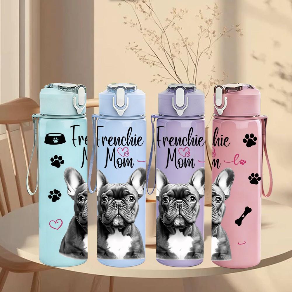 1PC French Bulldog Terrible Mom Quote Art 750ml Color Plastic Sports Water Bottle Leakproof Flip Straw Lid Suitable for Sports Office Home Use