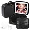 Sextupole Travel Makeup Bag with LED Lighted Mirror, Make Up Bag with Adjustable 3 Color Setting, Makeup Organizer Box with Adjustable Dividers for