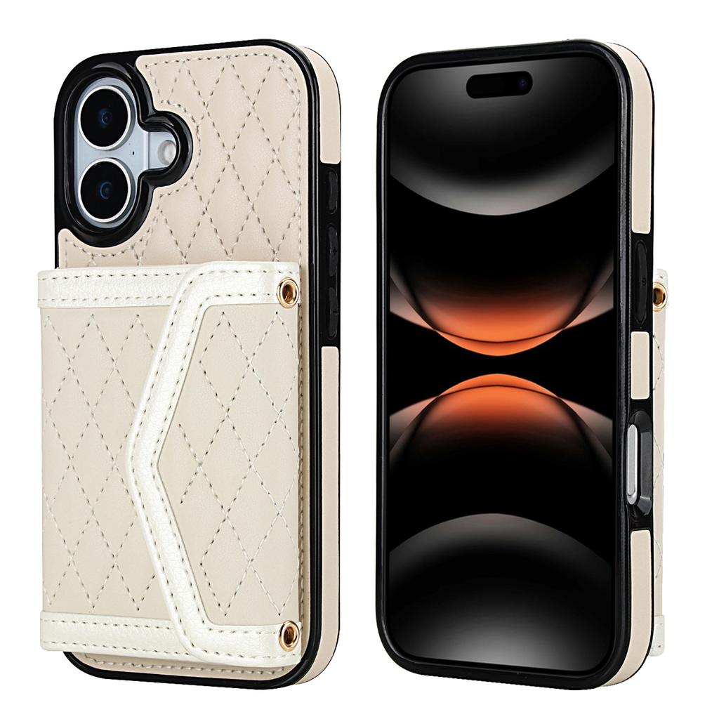 For iPhone 17 Case Card Holders RFID Blocking PU Leather + TPU Phone Back Cover with Shoulder Strap
