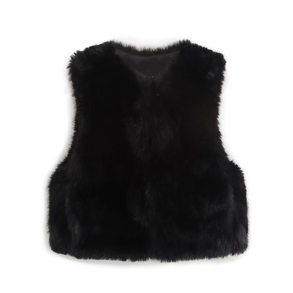

Женский короткий жилет из искусственного меха, мода осень/зима 2024 L чёрный