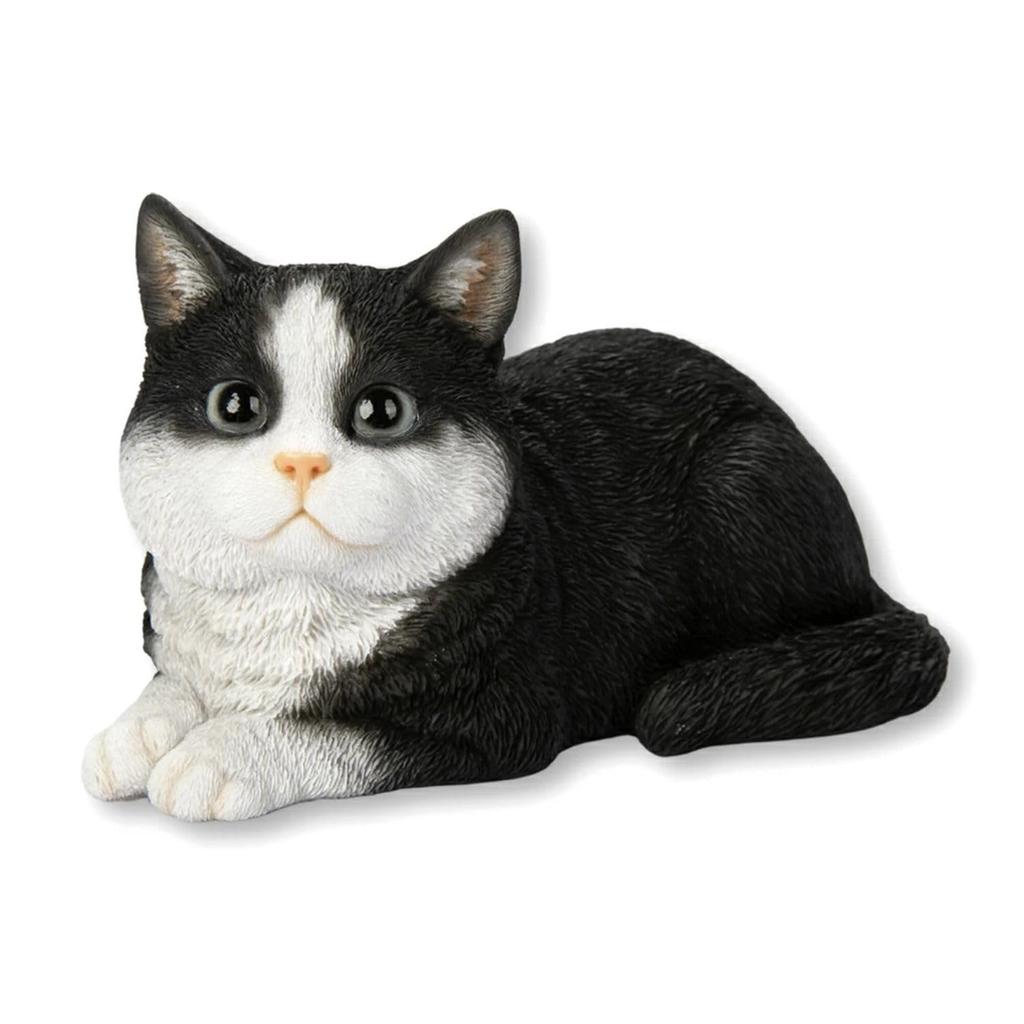Ubia Lying Down Tabby Cat, Black and White, 17 x 10.5 x 9.8 cm, Doll Figurine, Animal Ornament, Garden Decoration, Realistic, Cute, Cat, H24178-3