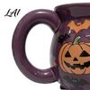 Cute Ghost Pumpkin Teacup Halloween Witch Cauldron Coffee Mug 360ml Spider Web Pattern Purple Novelty Drinkware Ceramic Cup Spooky for Party