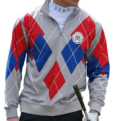 Baskets de golf à manches longues et demi-fermeture éclair, tendance, confortables, fonctionnelles, élégantes, populaires, à carreaux, gris, XL [DIVINER GOLF] pour hommes