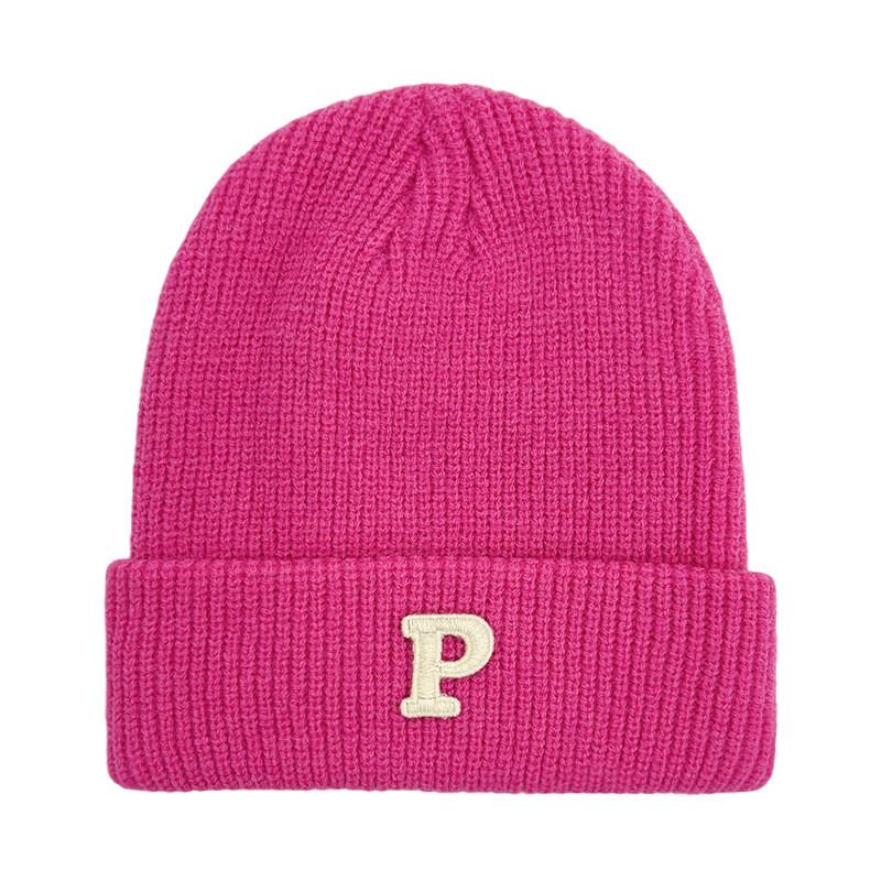 P Warm Letter Knitted Hat Solid Color Windproof Winter Cap Fashionable Gift