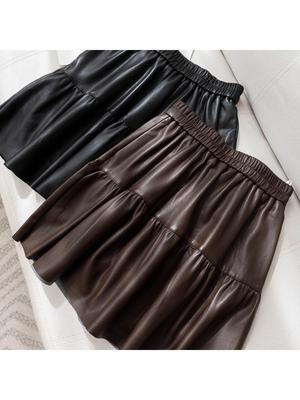 Women's High Waist PU Leather A-line Skirt – Slimming and Fluffy, Elastic Waist, Autumn 2025 Edition