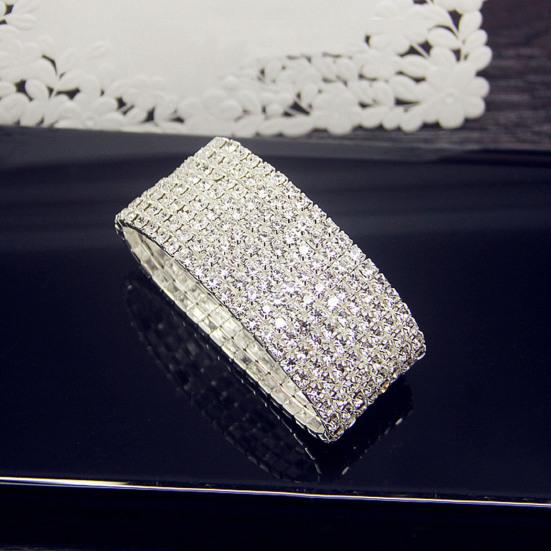 Brățară de mireasă nobilă rafinată, manopera excelentă, brățară elastică cu strasuri pe mai multe rânduri, accesoriu de bijuterii