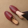 Fashion 2025 New Genuine Leather Low Heels Round Toe Slippers Women Natural Leather Casual Slippers Female Daily Walk Mules Slippers