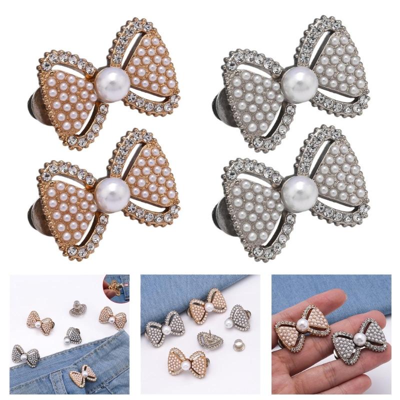 Pearls Bows Trousers Waist Tightener Detachable Jeans Waist Buckle Button Pins No Sewing Required Jeans Button Pin