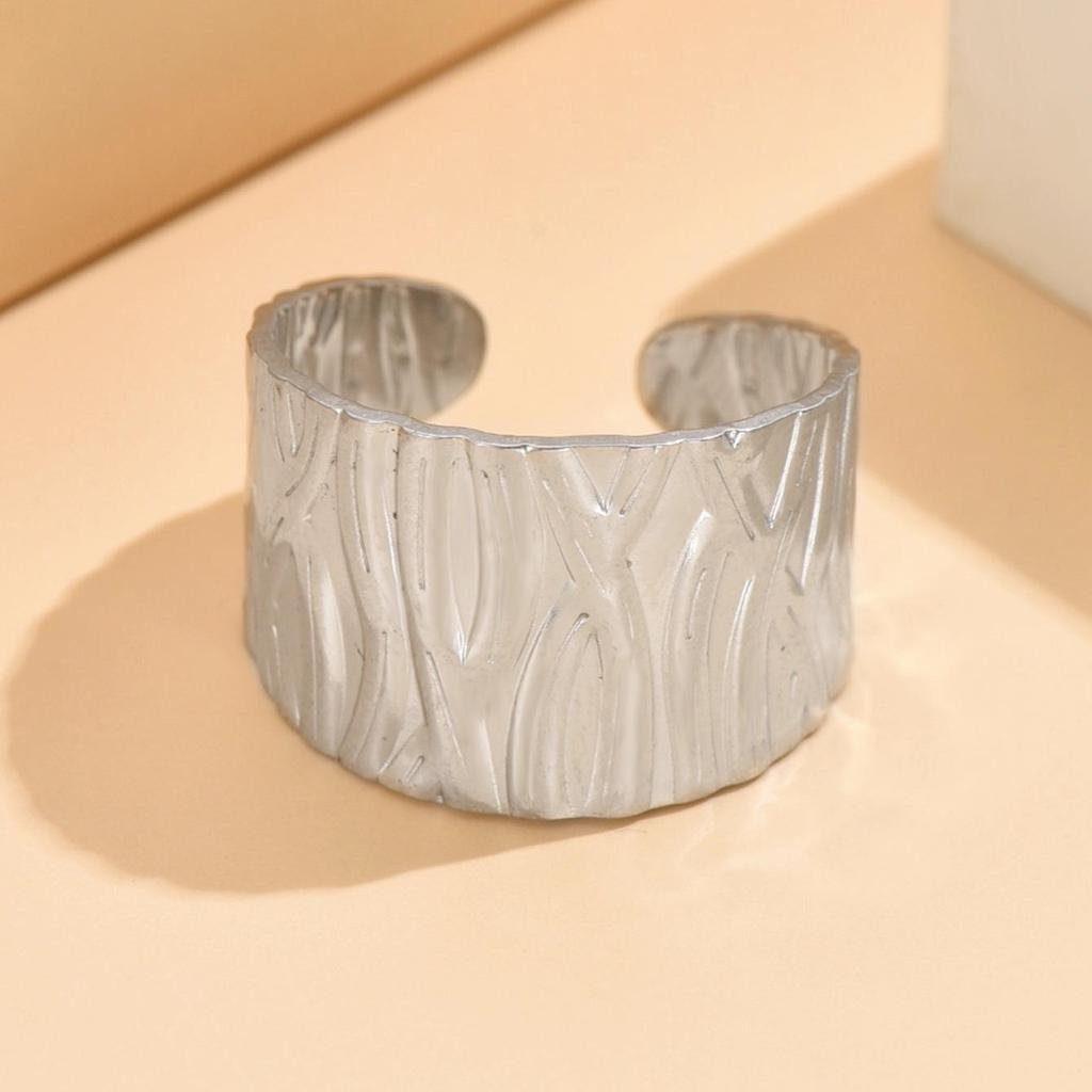 Cross Retro Wide Band Gold-Plated Textured Stainless Steel Adjustable Ring