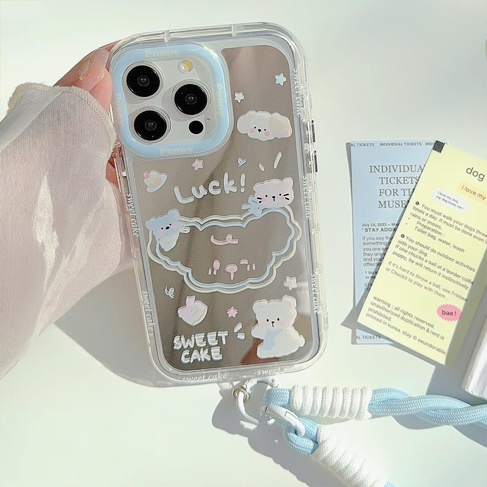 Summer Mirror Puppy Suitable for 16ProMax Apple 15 Mobile Phone Case IPhone 13 Cartoon 1211 Hand Rope