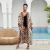 EDOLYNSA 2023 Boho Printed Bikini Cover-ups Elegant Self Belted Kimono Dress Tunic Women Plus Size Beach Wear Swim Suit Cover Up Q1228