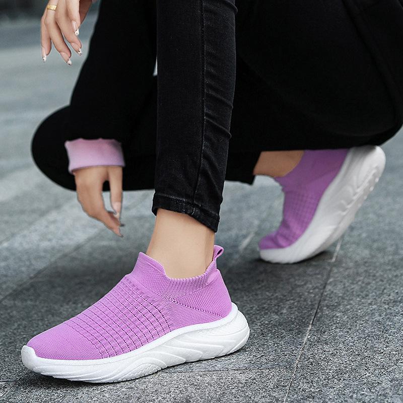 25 Spring Breathable Fly Weaving Casual Convenient and Comfortable Sports Shoes Couple Men's and Women's Socks Shoes One Pedal Shoes