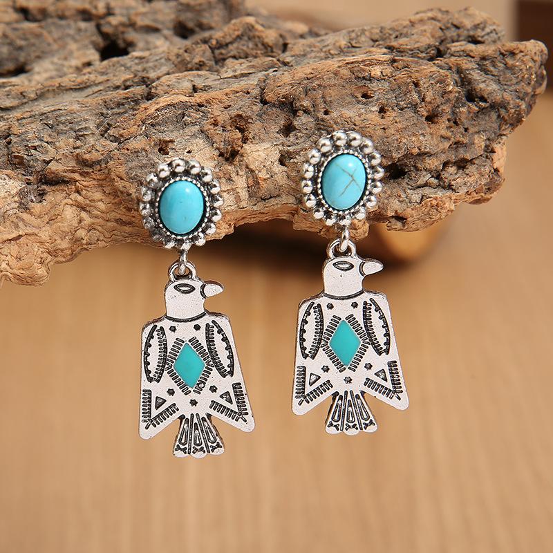 Vintage Eagle Turquoise Charm Mom Earrings Bohemian Women's Ear Ornaments