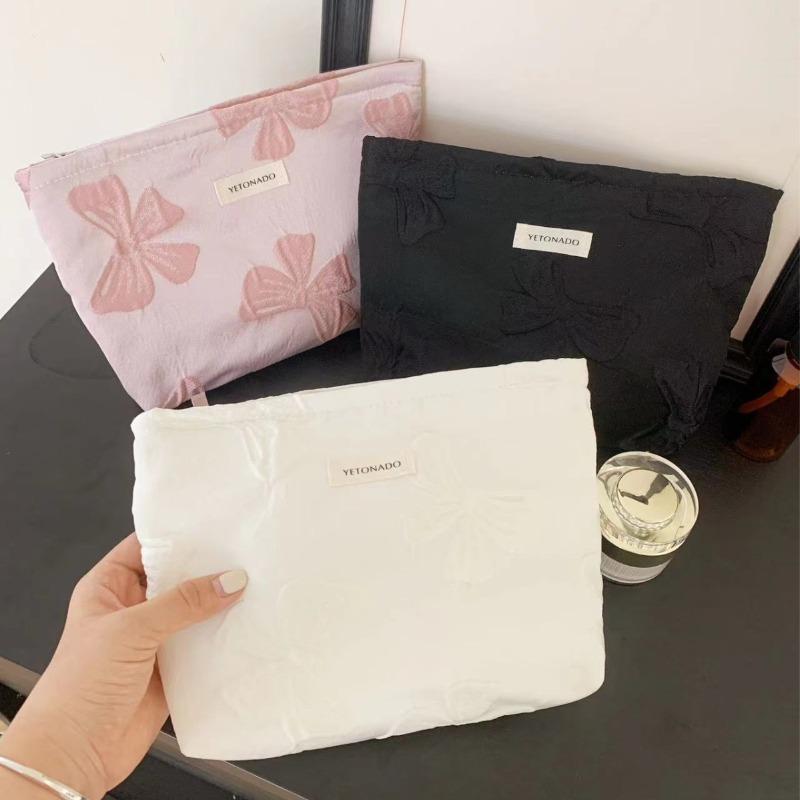 1Pc Pink Bow Knot Multi-functional Large Capacity Cosmetic Bags Organizer Women Handbag Makeup Brush Storage Bag Case