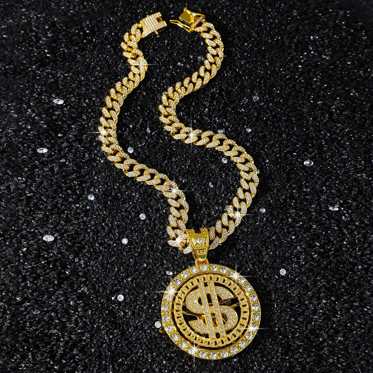 Cross-Border Alloy Cuban Dollar Spin Pendant Necklace - Exaggerated & Stylish Men s Jewelry
