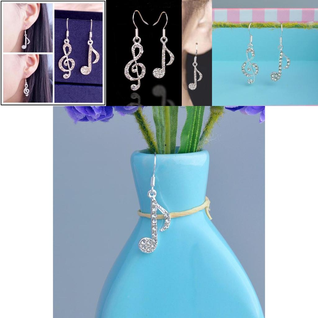 Fashion Crystal Rhinestone Music Ear Stud Earrings With Elegant Silver Finish