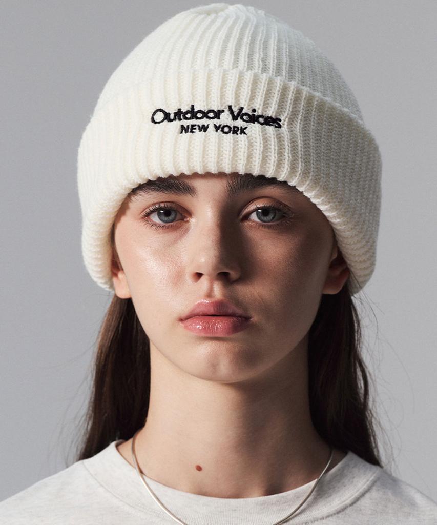 Ausdoeoboiseu Classic Logo Ny Cuff Beanie (Ivory)