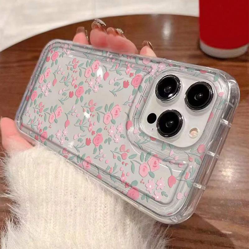 Luxury Tulip Transparent Phone Case iPhone 15 Pro Max 11 12 13 16 14 Plus Silicone Shockproof Case Lens Protector Shell