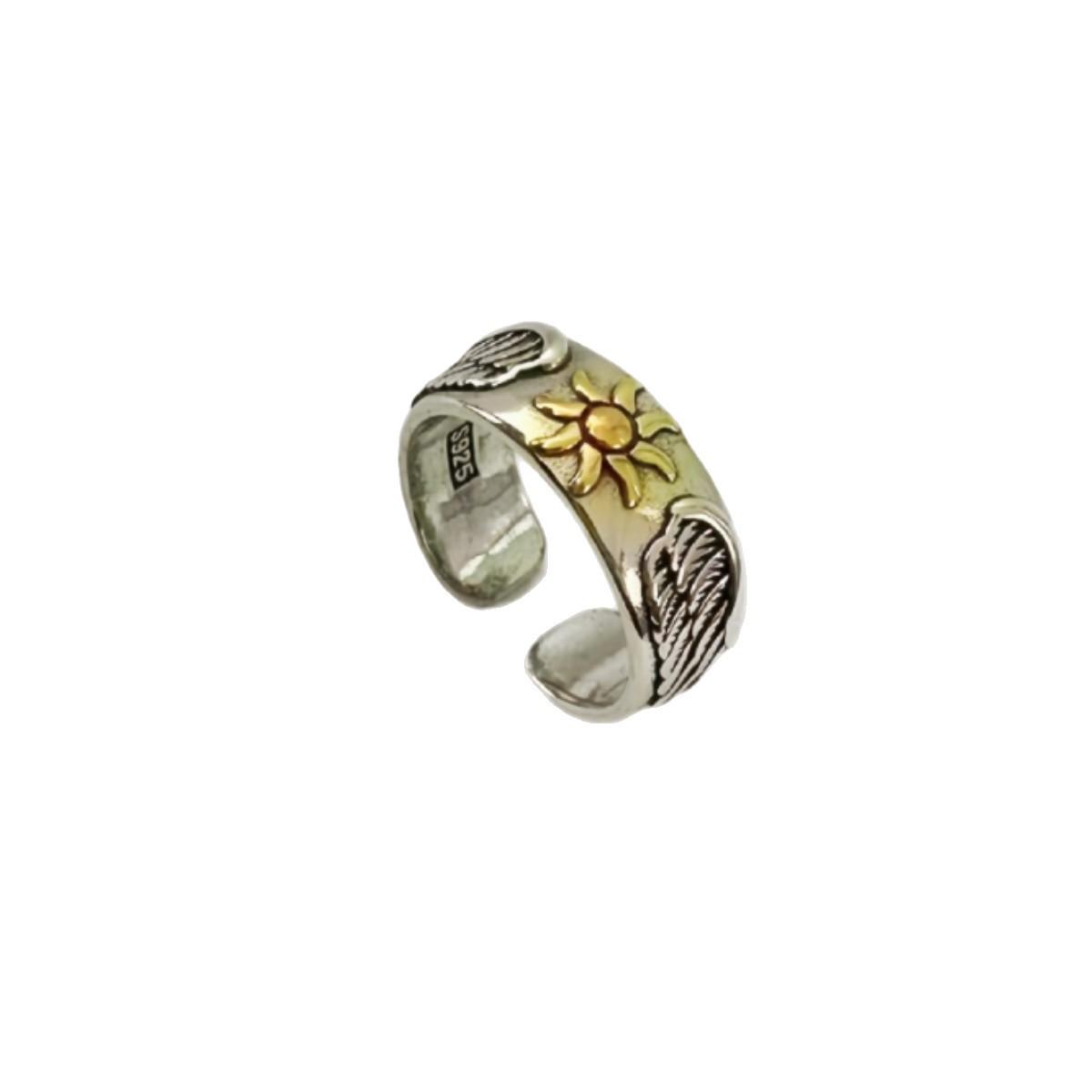 

Elegant Adjustable Sun Ring with Wings for Men and Women - Personalized Retro Jewelry античный серебряного