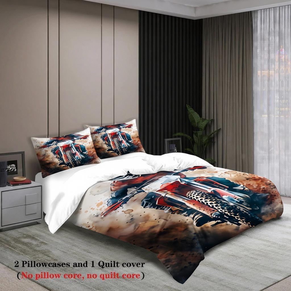 3Pcs Motorcycle Rider Bedding Sets 3D Printed Motocross Racing Duvet Cover Sets With Pillowcases No Filling
