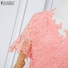 ZANZEA Women Casual Lace Crochet Patchwork Short Sleeve Sheath Dress