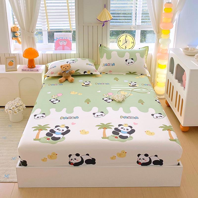 Pure Cotton Printed Single Bed Sheet Set - Fitted Sheet, Protective Cover, Pad Cover (3 Pieces)