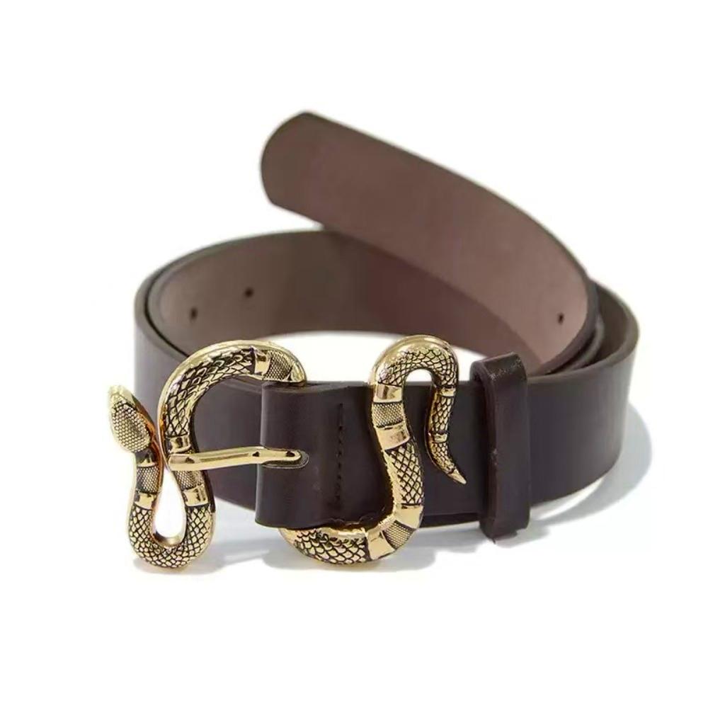 Westerse Nieuwe Modieuze Retro Slang Gesp PU Riem met High-end Gevoel Eenvoudige Jeans Decoratie Riem 100cm gray